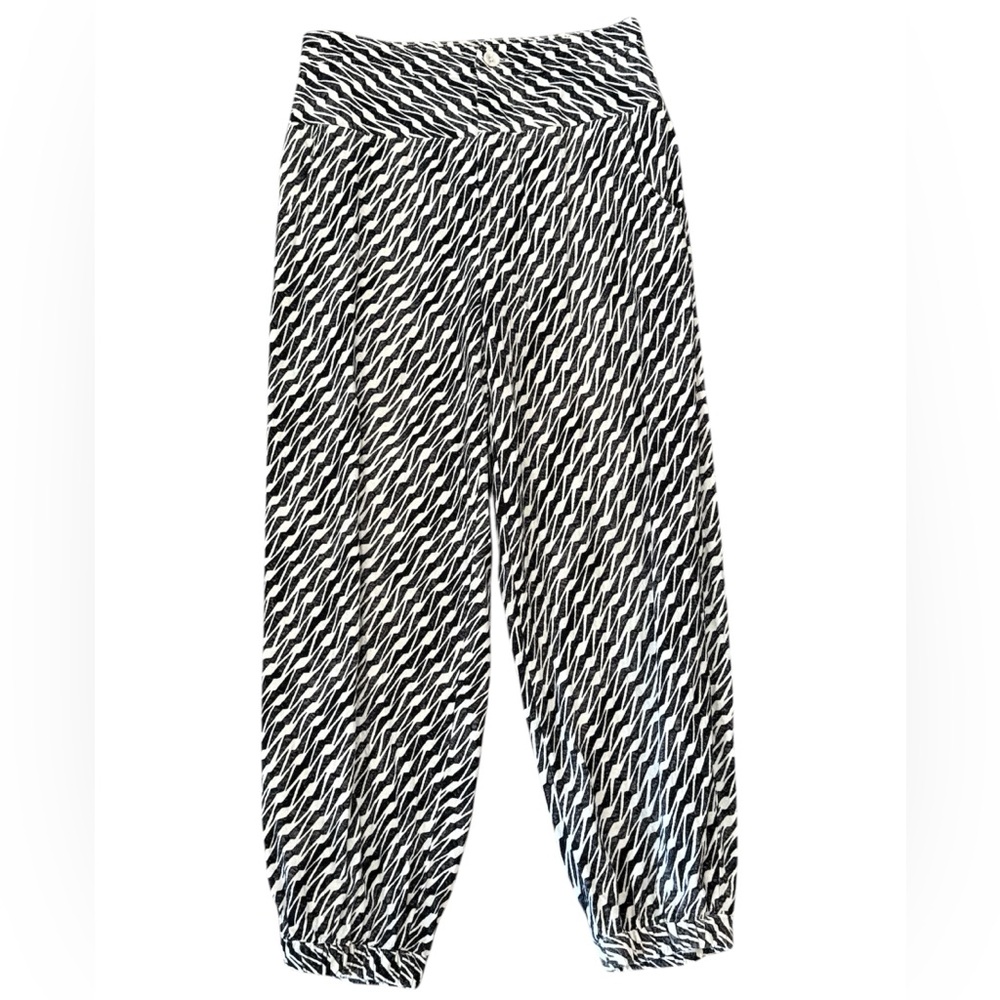 Anthropologie Black White Bolt Print Linen Blend Harlem Jogger Size 4 High Waist